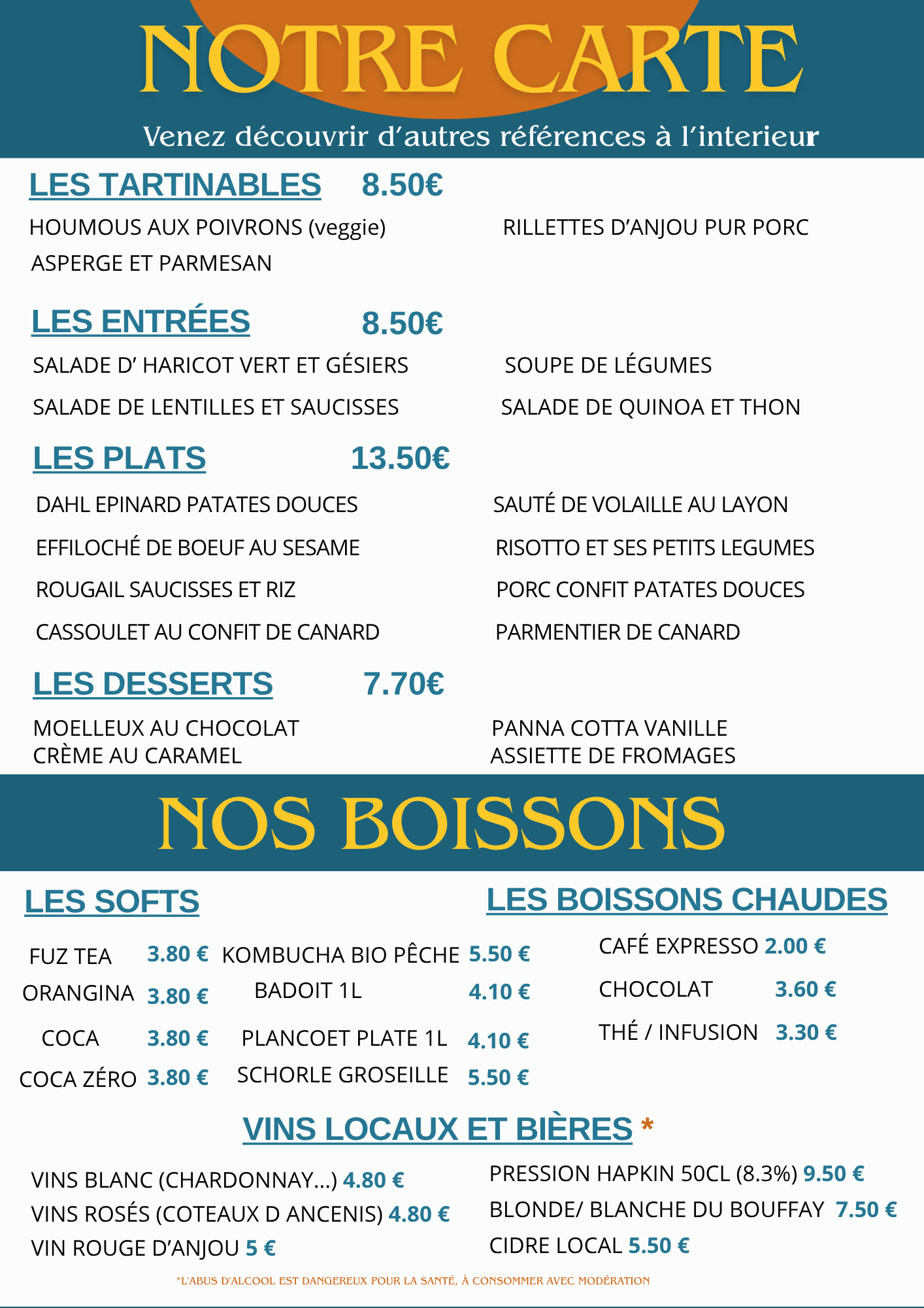 Menu Restaurant, Hotel La marine